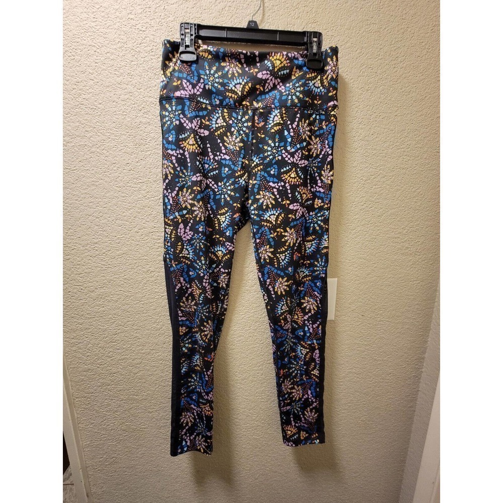 Free People Movement Size L Rare Abstract Boho Mesh Paneling Leggings Multicolor